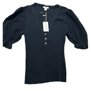 NEW Sundance Twyla Stitch Sweater Black Size Medium Petite Crochet Sleeves